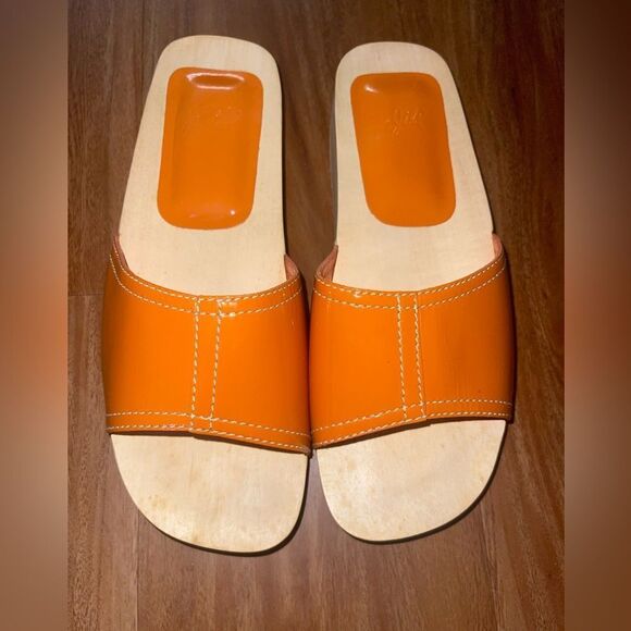 J. Jill Shoes - J Jill Women’s Orange Wooden Clog Slides Sandals Size 10M